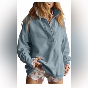 🆕Oversized Casual Long Sleeve Button Henley Neck Pullover
